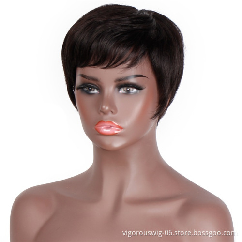 High Quality Wholesale 100% Real Brazilian Raw Short Pixie Cut Natural Black Human Hair Wigs With Side Bangs For Black Women